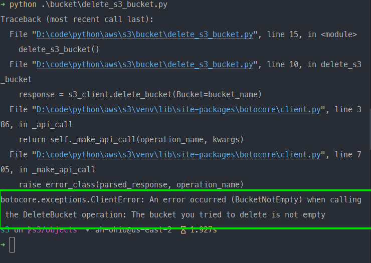 delete-s3-bucket-exception