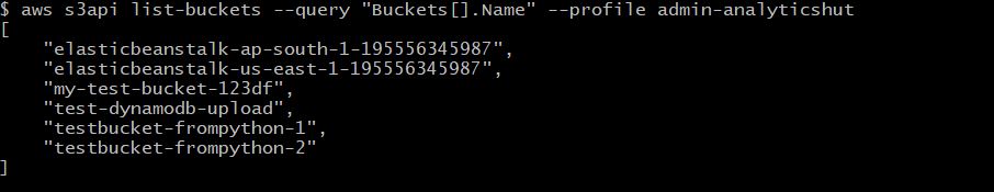 AWS CLI – listing buckets with query flag